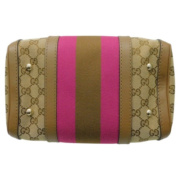 Gucci Canvas GG Beige Purple Bag Shoulder Brown Bag Boston - Picture 5 of 9